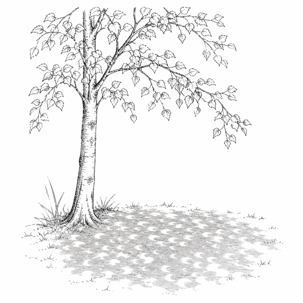 tree canopy projections wp Crescent-shaped eclipse projections beneath a leafy tree